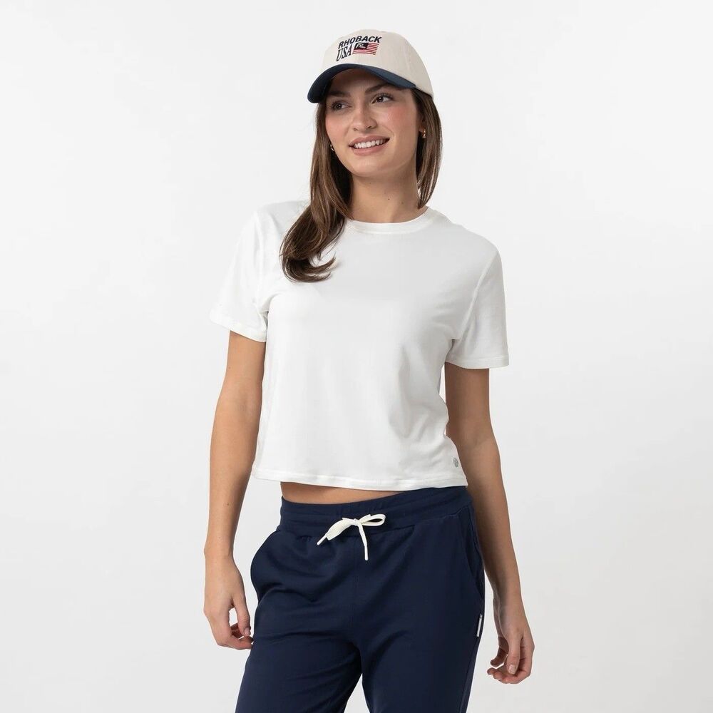 Rhoback Drift Performance Crop Tee White M Athleisure Sporty Preppy